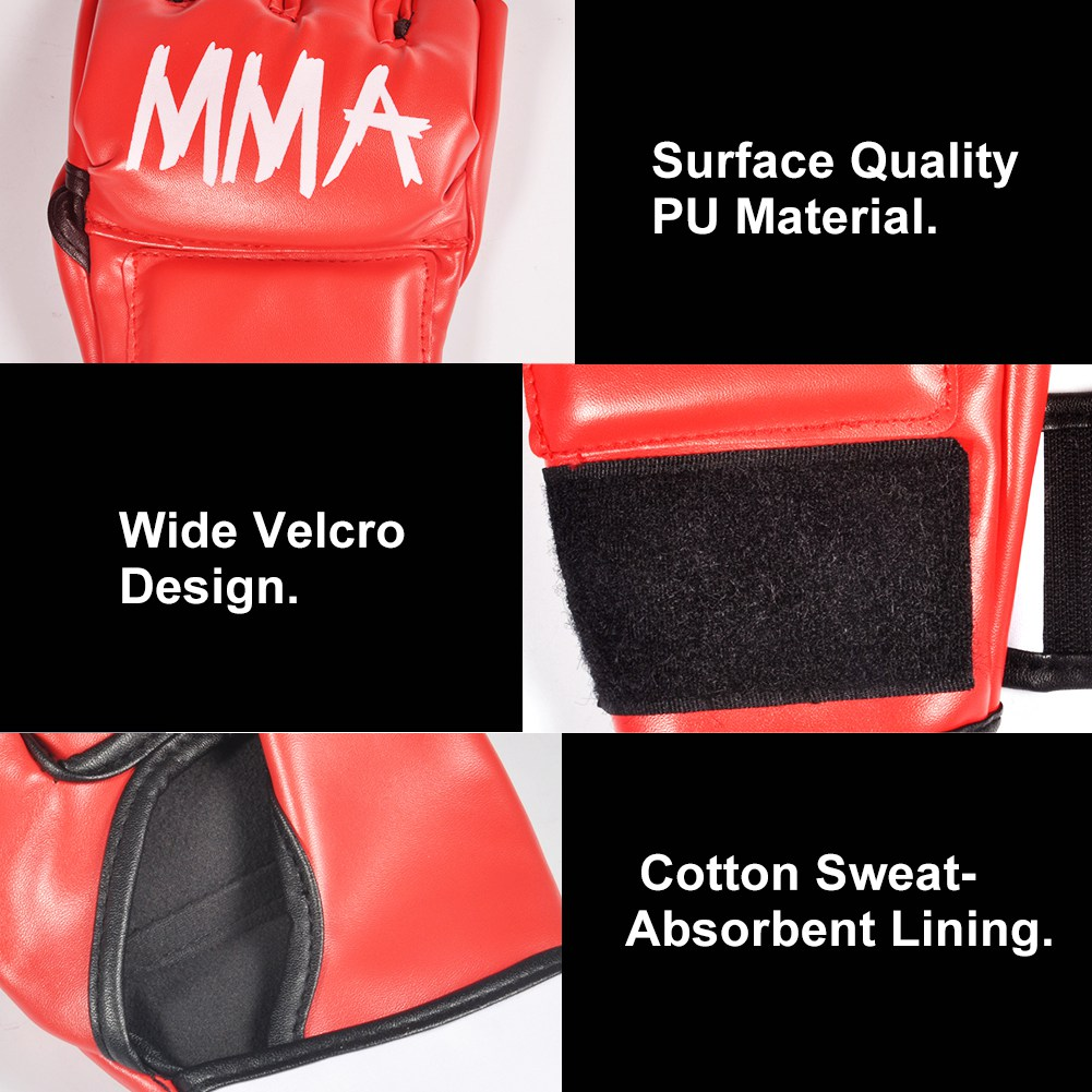 Rote MMA-Handschuhe mit Klettverschluss und saugfähigem Innenfutter.