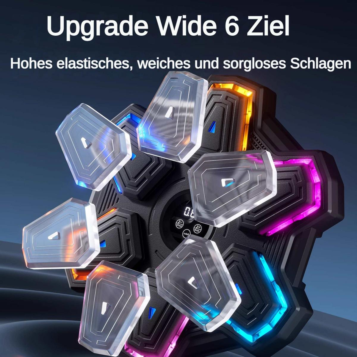 Ein schwarzes Trainingsgerät mit beleuchteten transparenten Zielen und LED-Lichtern.