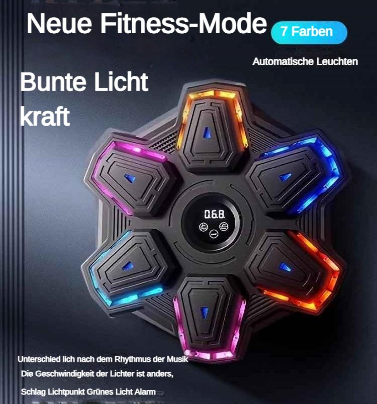 Ein sechseckiges Gerät mit bunten Lichtern und einem digitalen Display.