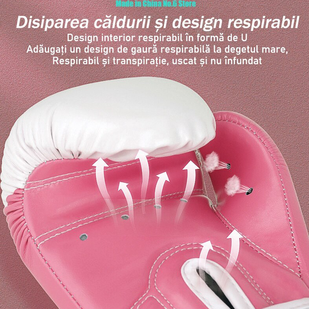 Rosa Boxhandschuh mit Belüftungsmuster und weißen Akzenten.