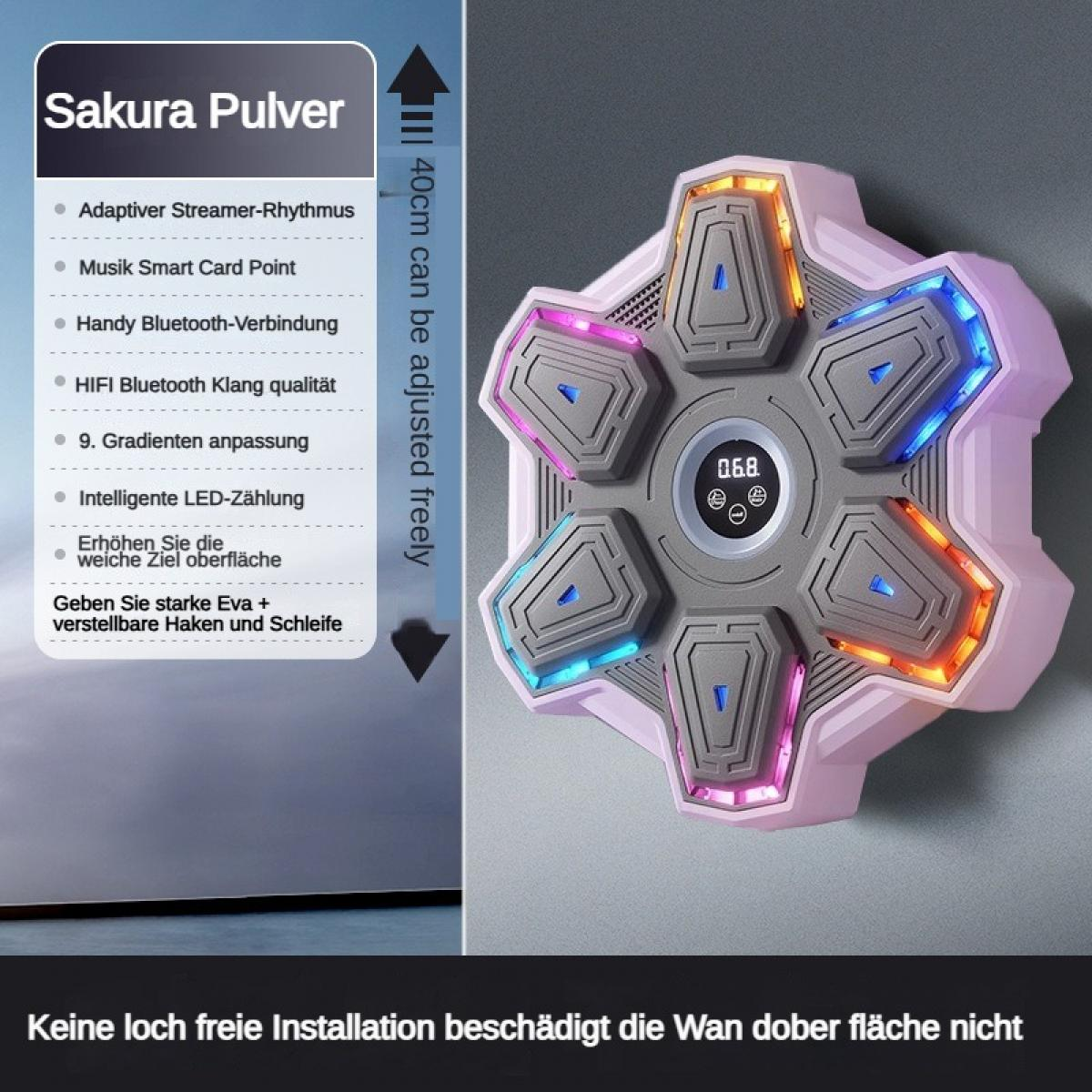 Ein pinkes, hexagonales Gaming-Gerät mit sechs leuchtenden, mehrfarbigen Segmenten und einer zentralen Anzeige "0.6.8".