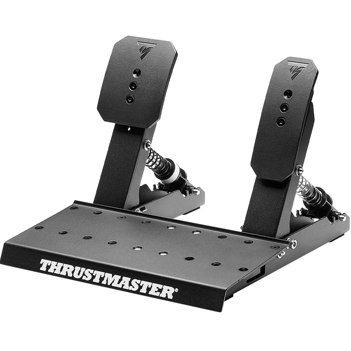 Ensemble noir à deux pédales avec base métallique, marque Thrustmaster.