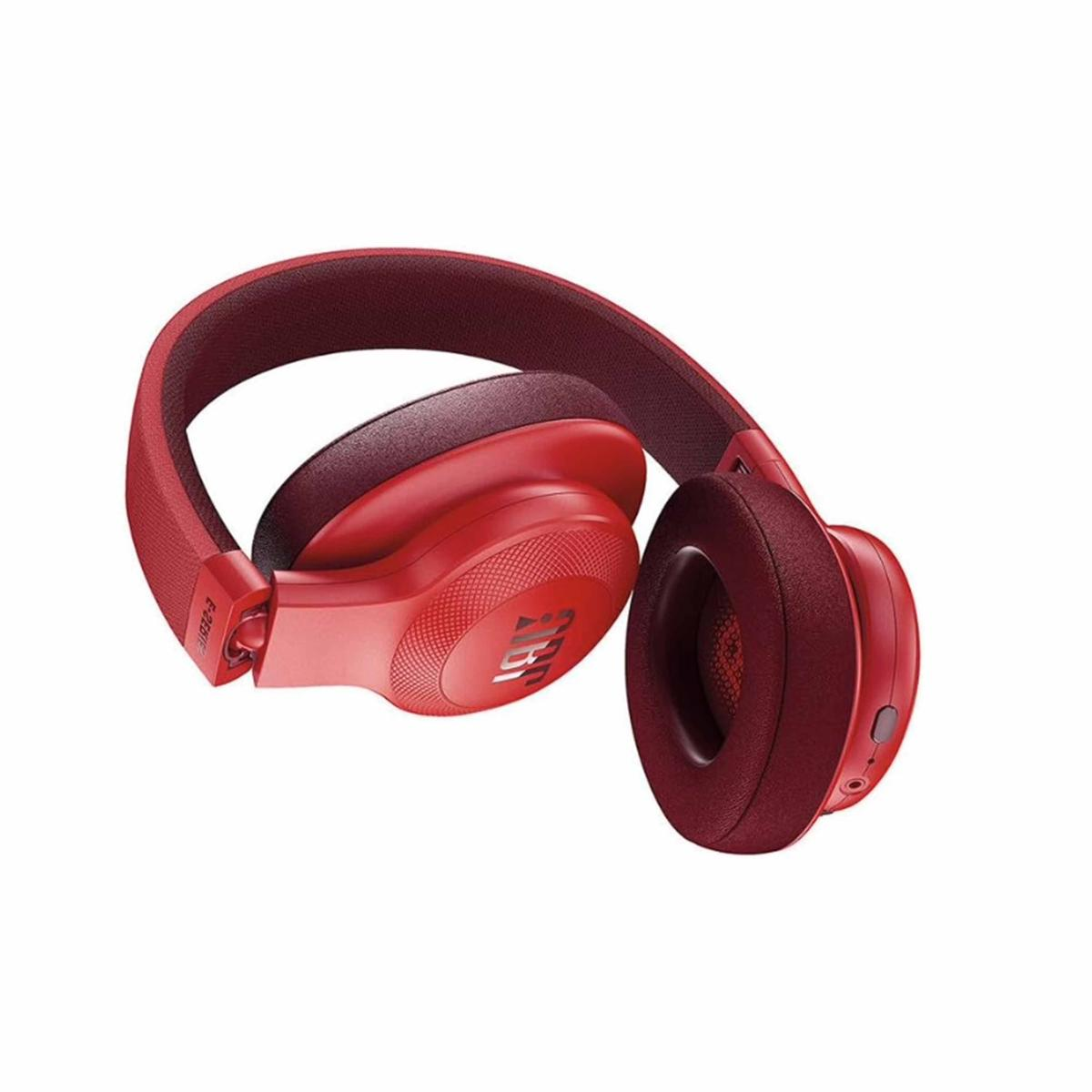 Cuffie rosse over-ear con logo JBL sui padiglioni.