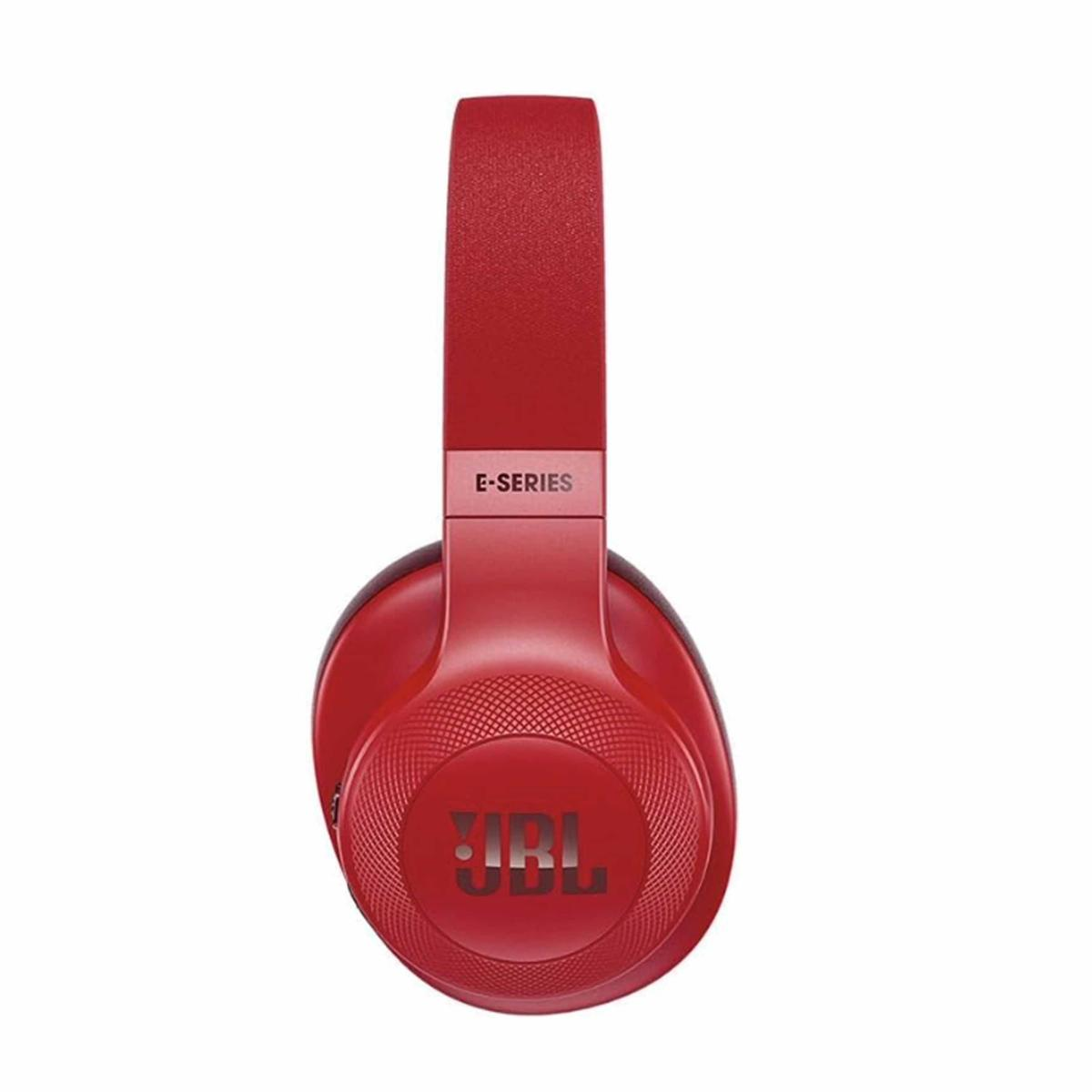 Cuffie rosse JBL E-Series con logo su sfondo bianco.