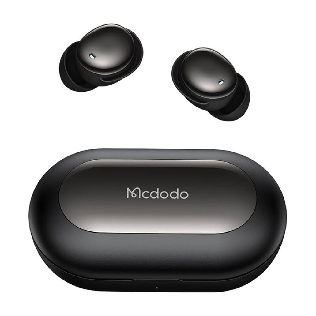 Auricolari wireless neri con custodia di ricarica e logo Mcdodo.