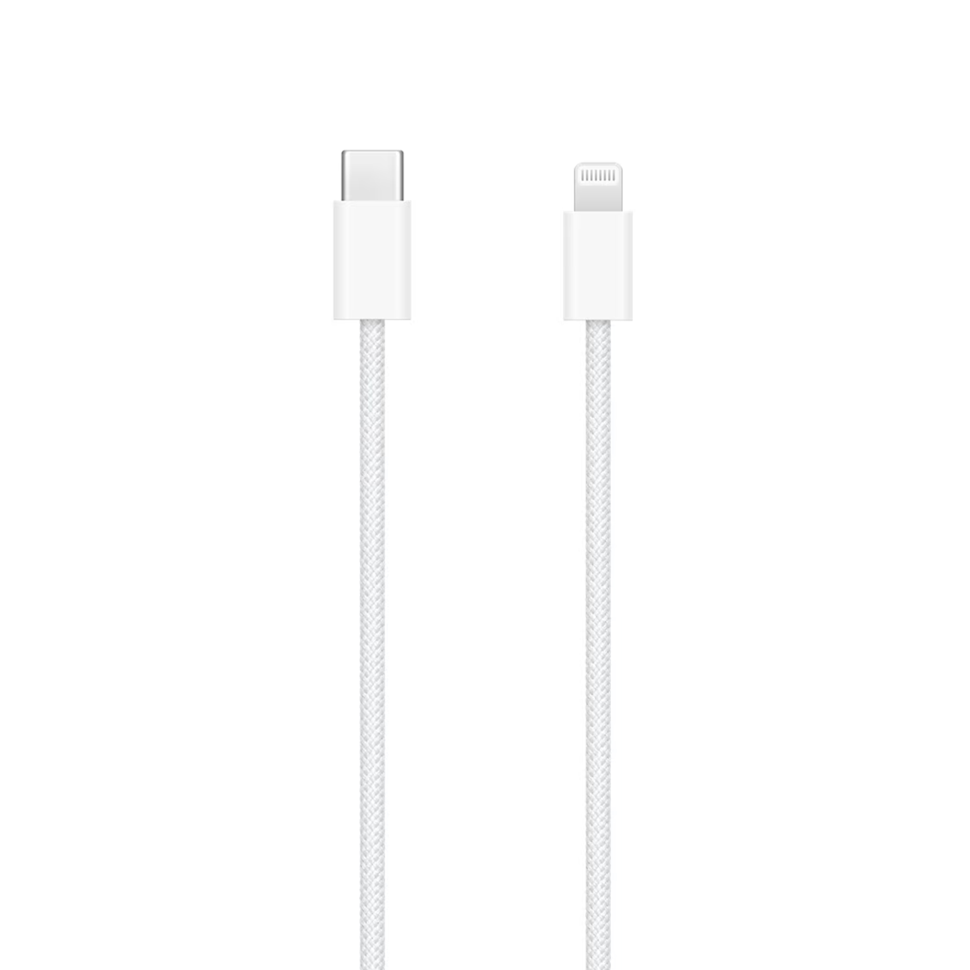 Ein weißes USB-C zu Lightning Kabel mit geflochtenem Design.
