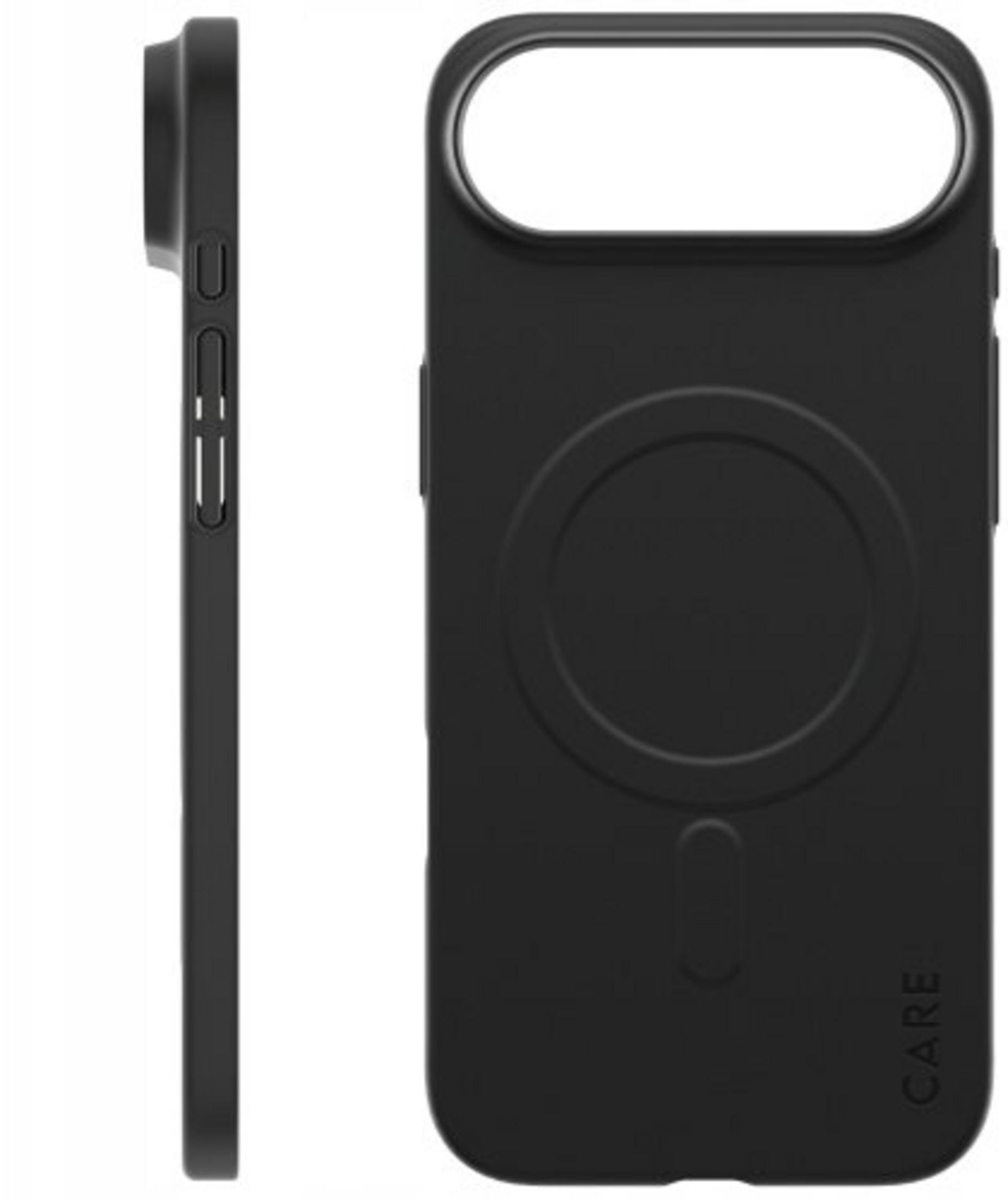 Schwarzes Handycase mit Magnetring und seitlicher Ansicht.