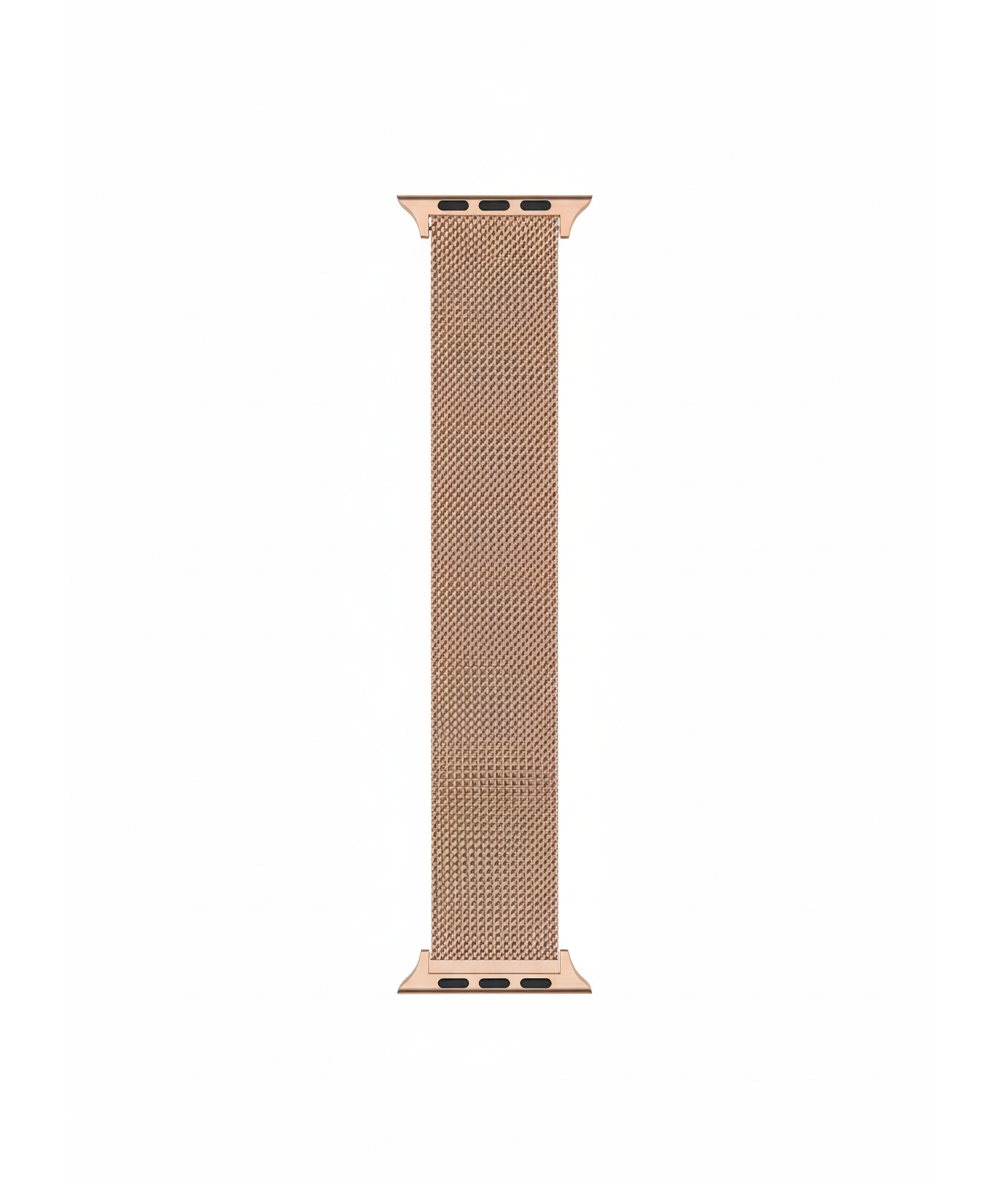 Ein roségoldenes Milanese-Armband für eine Smartwatch, mit Magnetverschluss.
