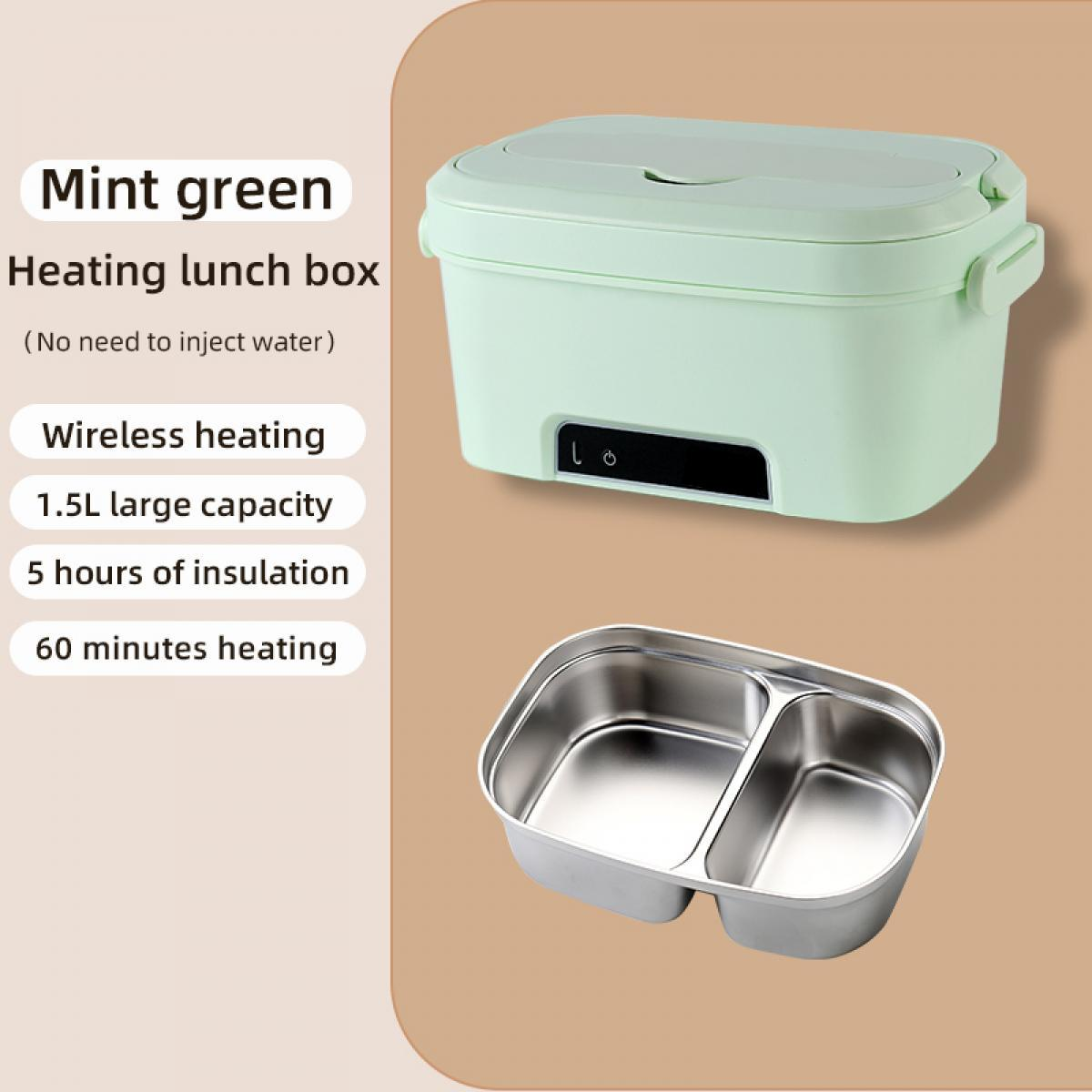 Mintgrüne Heiz-Lunchbox mit geteiltem Edelstahlbehälter.