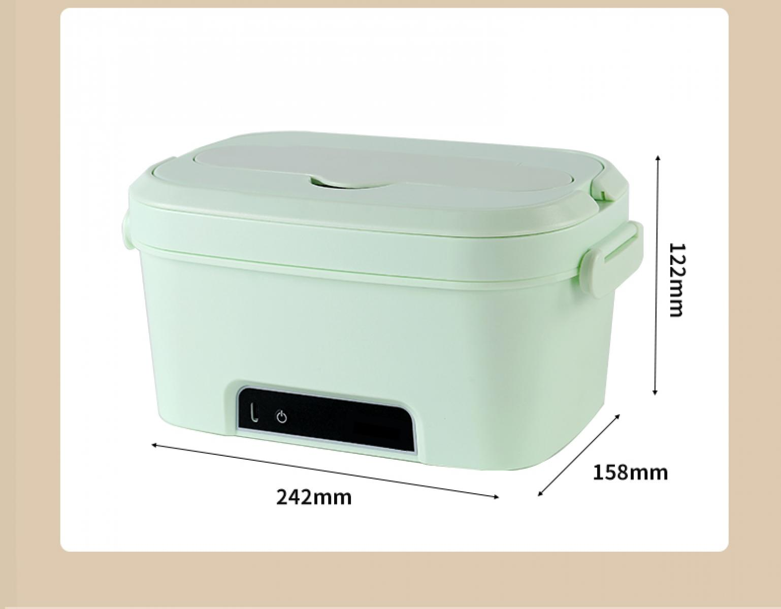 Eine hellgrüne Lunchbox mit Maßen 242mm x 158mm x 122mm.