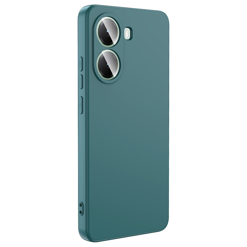 İki yuvarlak kamera lensli, teal renkli telefon kılıfı.