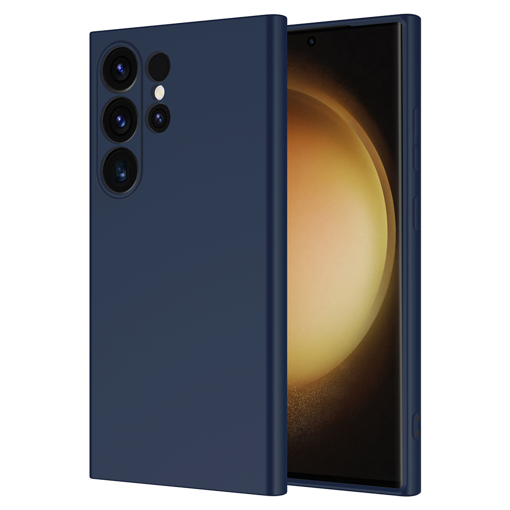 Dört kameralı, parlak ekranlı lacivert telefon.