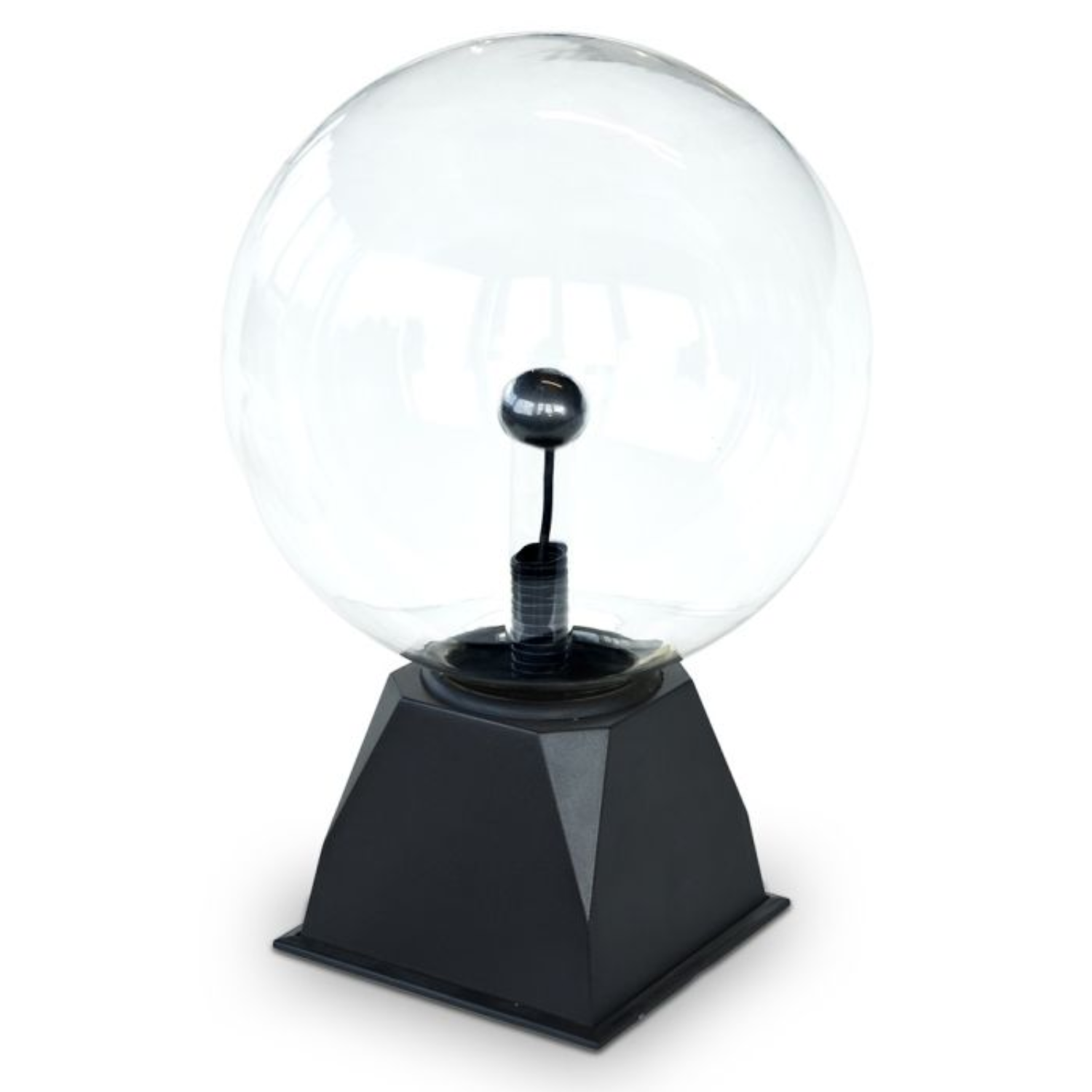 Un globo di plasma con base nera e cupola di vetro.