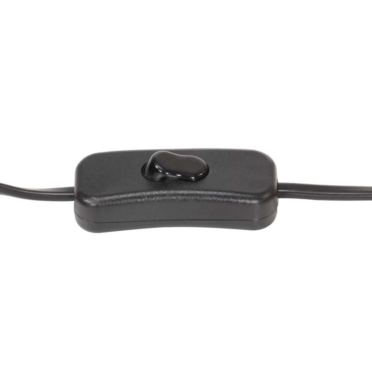 Ein schwarzer Kippschalter an einem Kabel, isoliert auf weißem Hintergrund.