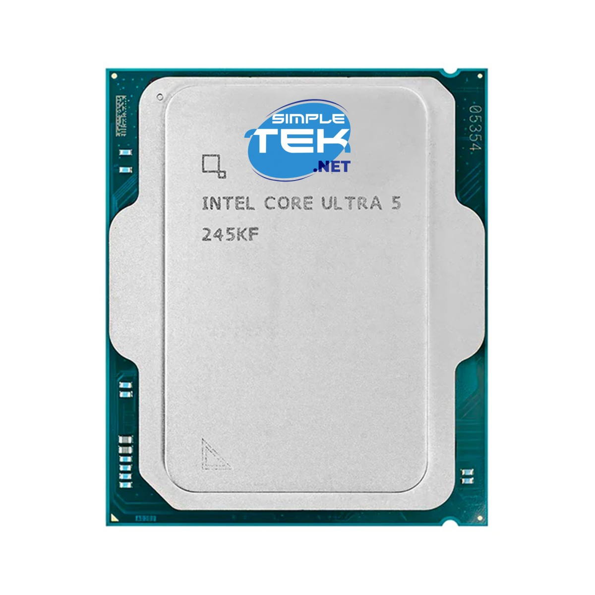 Procesor Intel Core Ultra 5 z logo SimpleTek.net. Kolory srebrny i turkusowy.