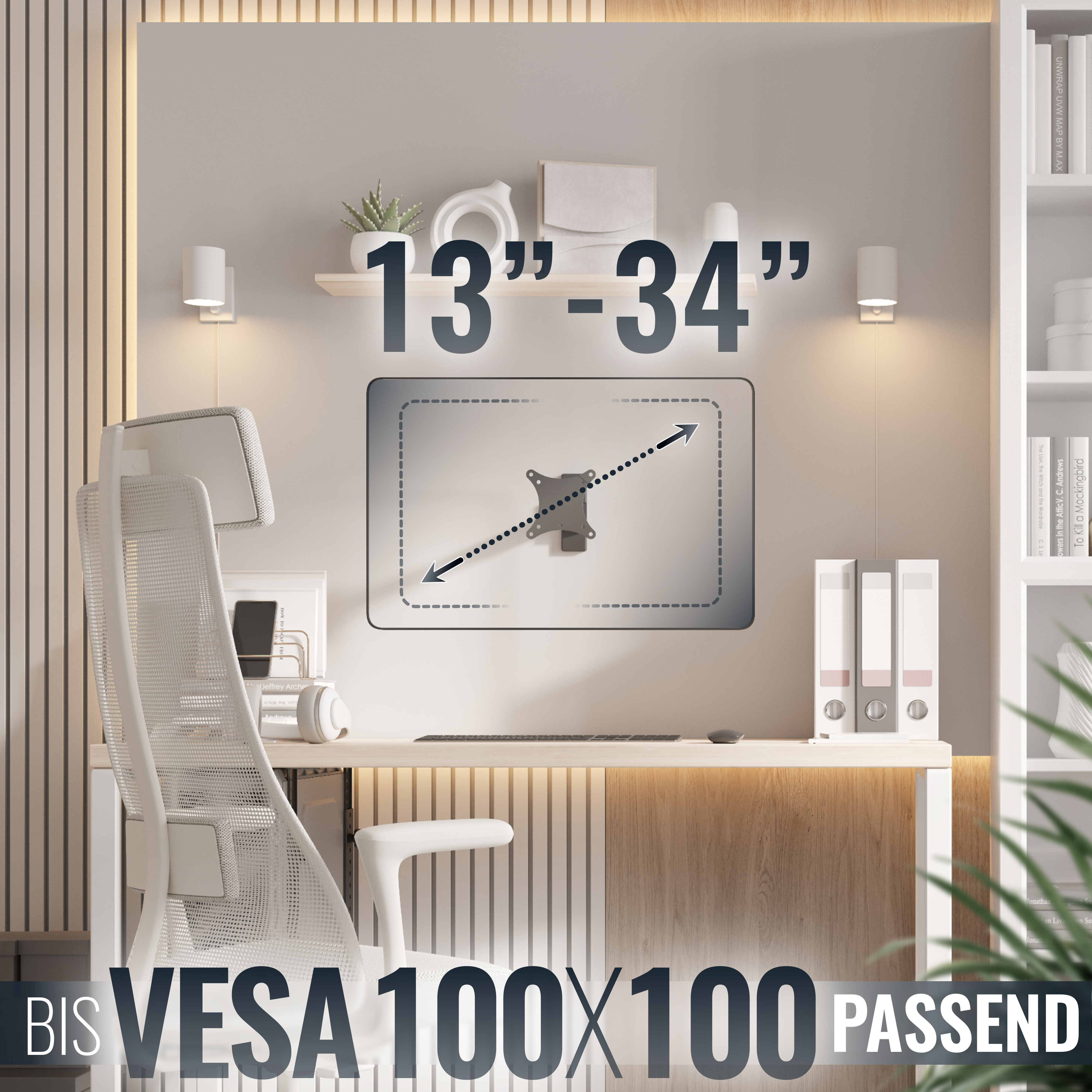 Schreibtisch mit Monitorhalterung, 13-34 Zoll, VESA 100x100.
