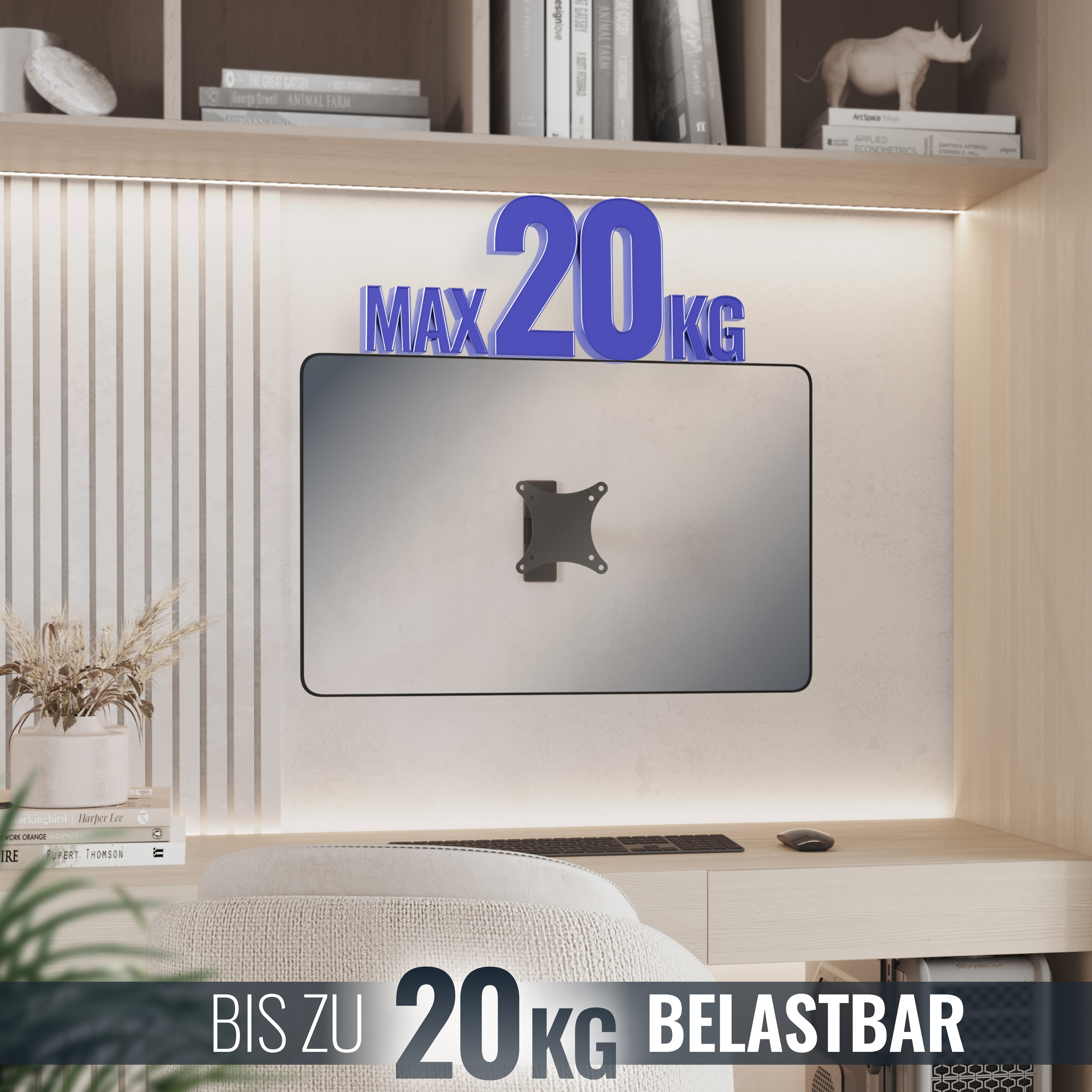 Schreibtisch mit Wandhalterung, maximal 20 kg belastbar.