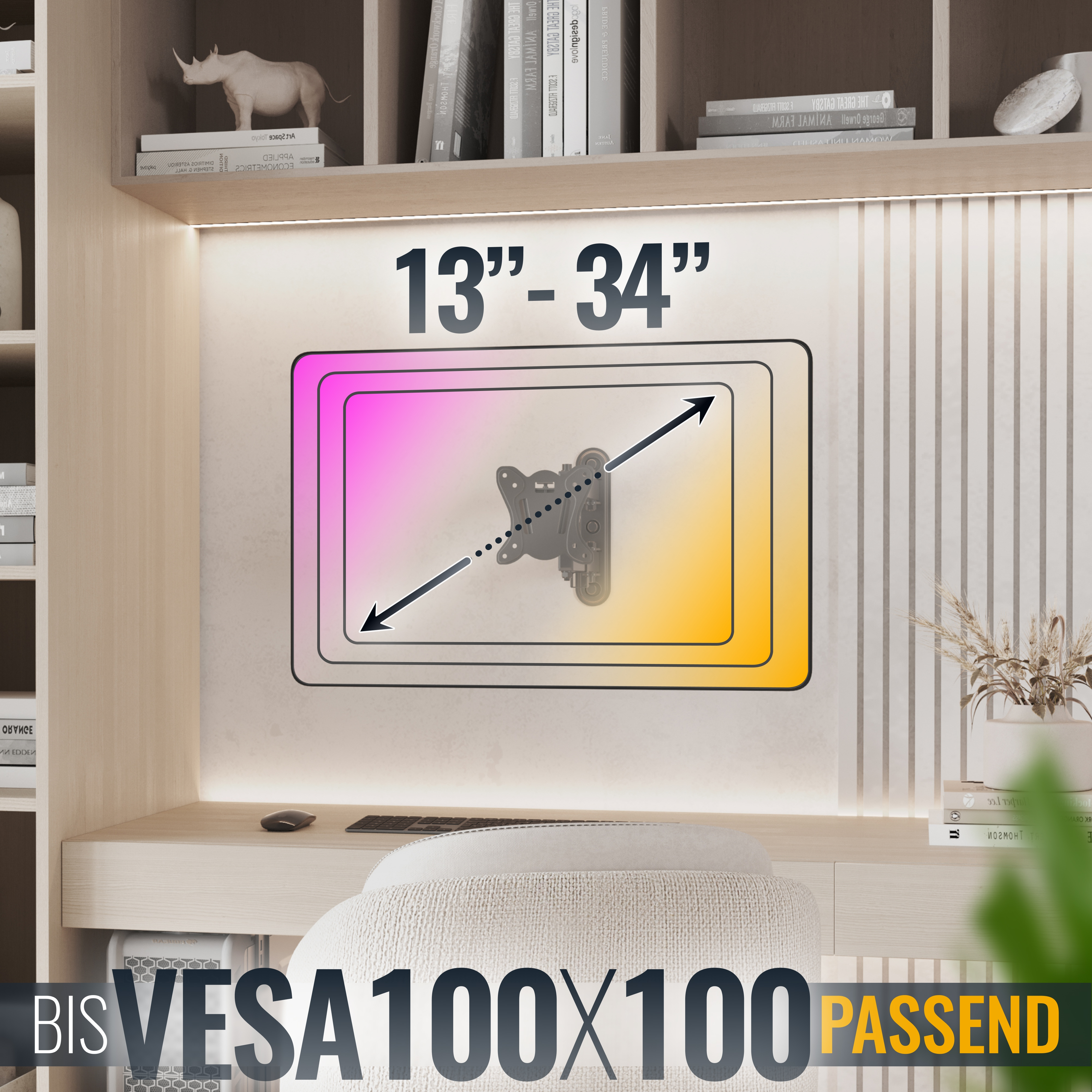Ein Bildschirmhalter für 13-34 Zoll Monitore mit VESA 100x100.