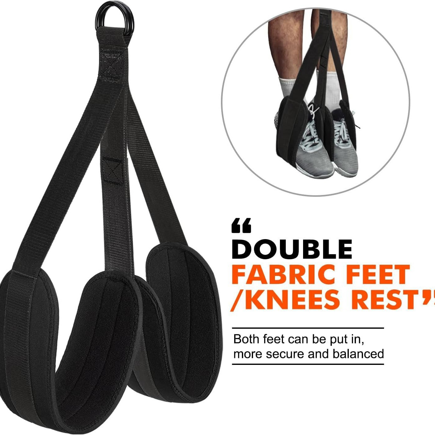 Czarny podnóżek i podparcie kolan z kółkiem na górze i wyściełanymi pętlami.