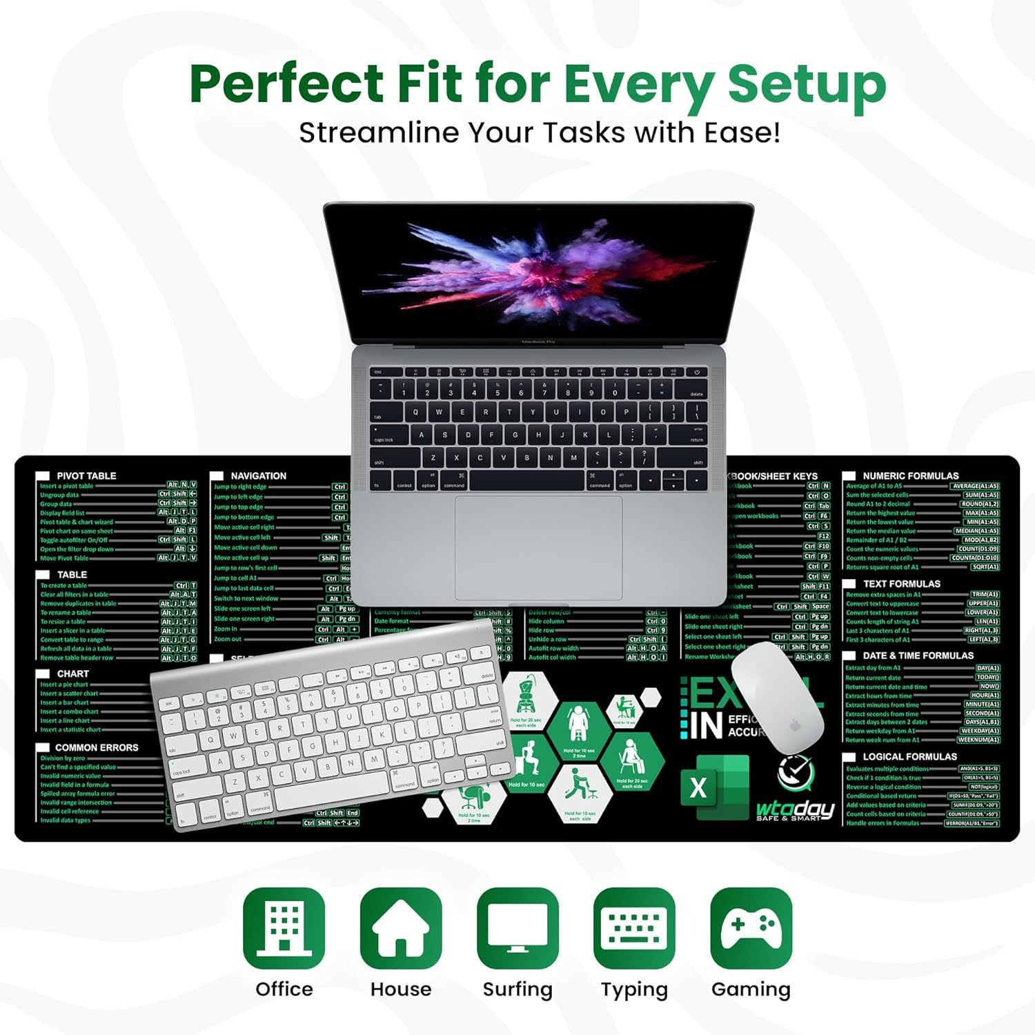 Laptop z klawiaturą i myszką na tle tekstu.