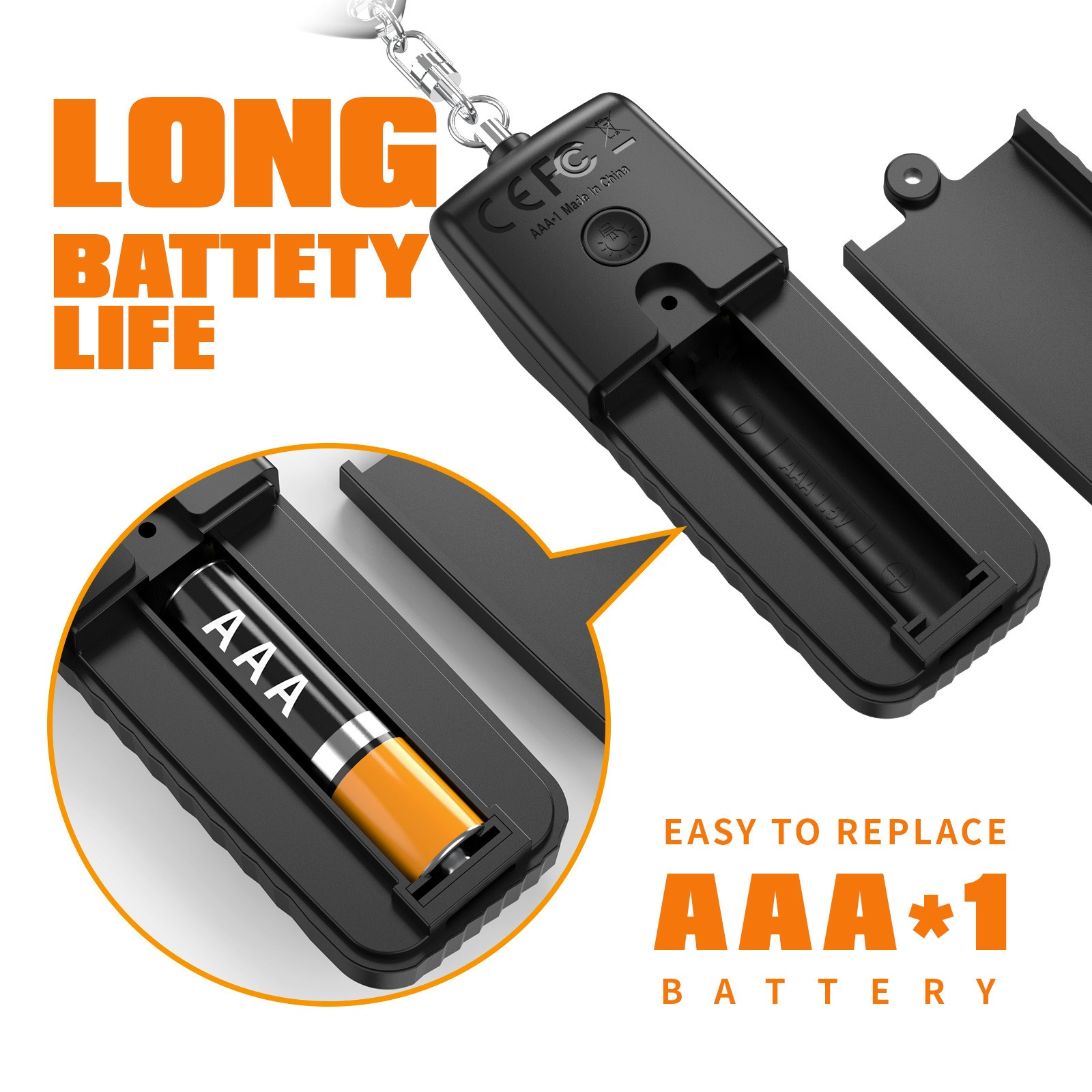 Czarne etui na baterie z baterią AAA i tekstem.