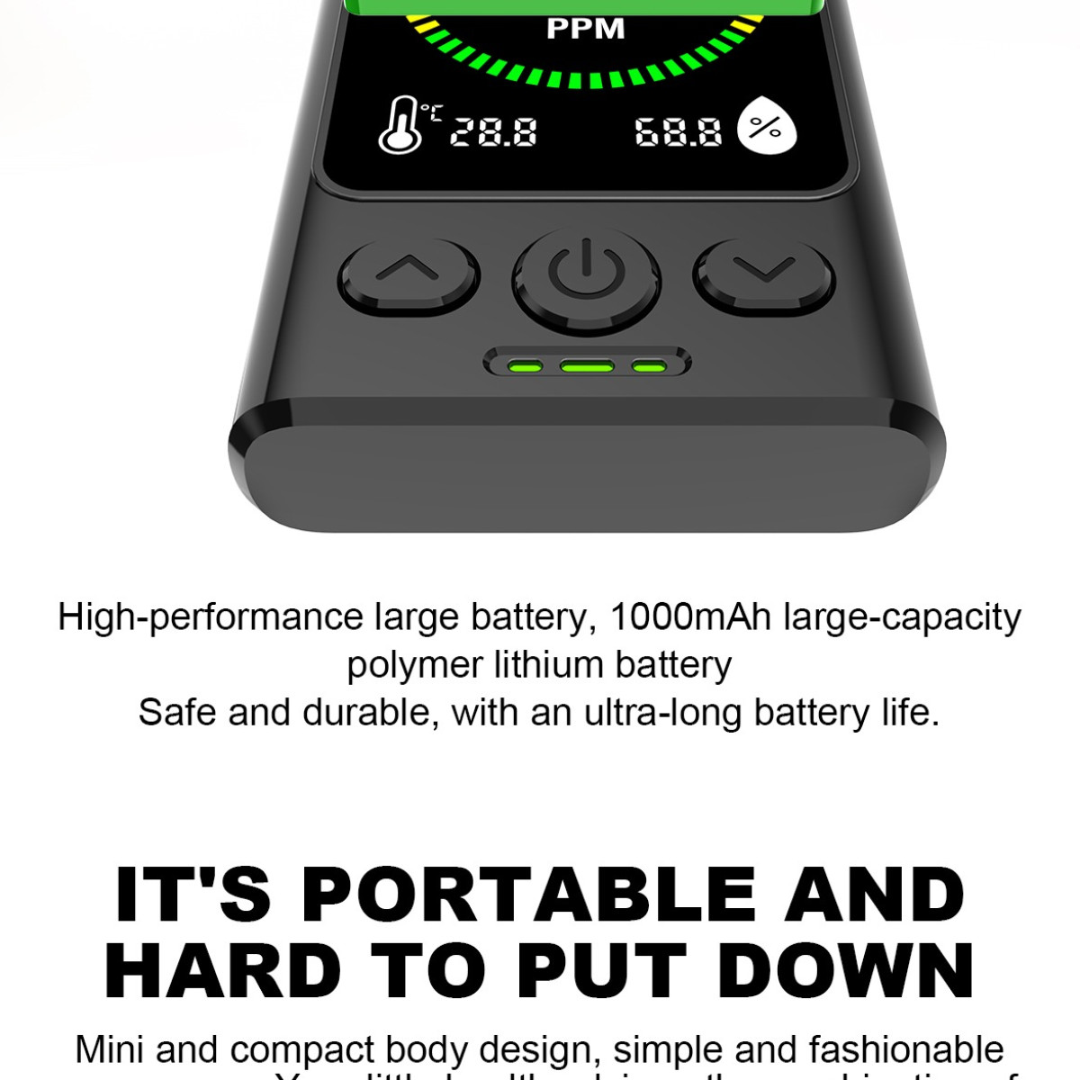 Czarne urządzenie z cyfrowym ekranem wyświetlającym PPM.