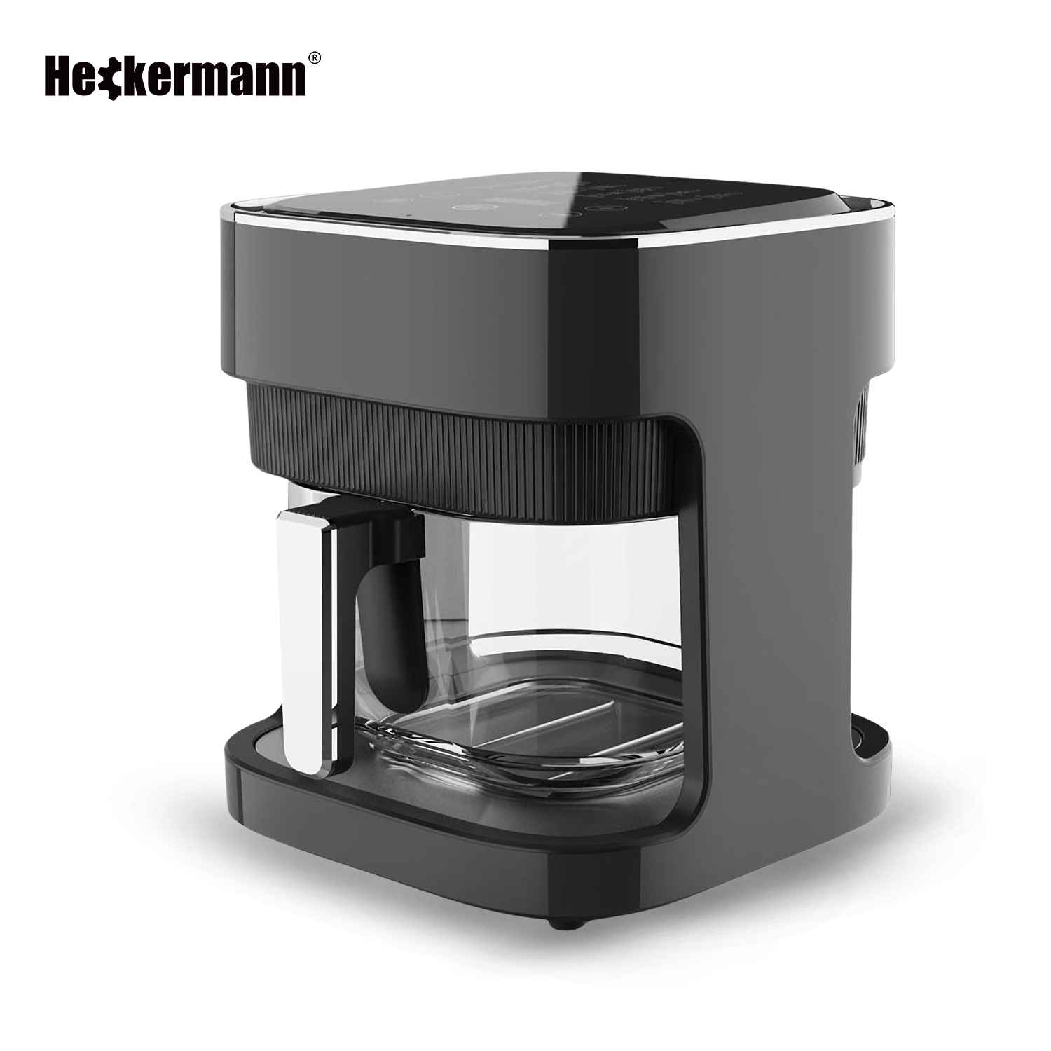 Czajnik Heckermann w kolorze czarnym ze szklanym dzbankiem i panelem dotykowym.
