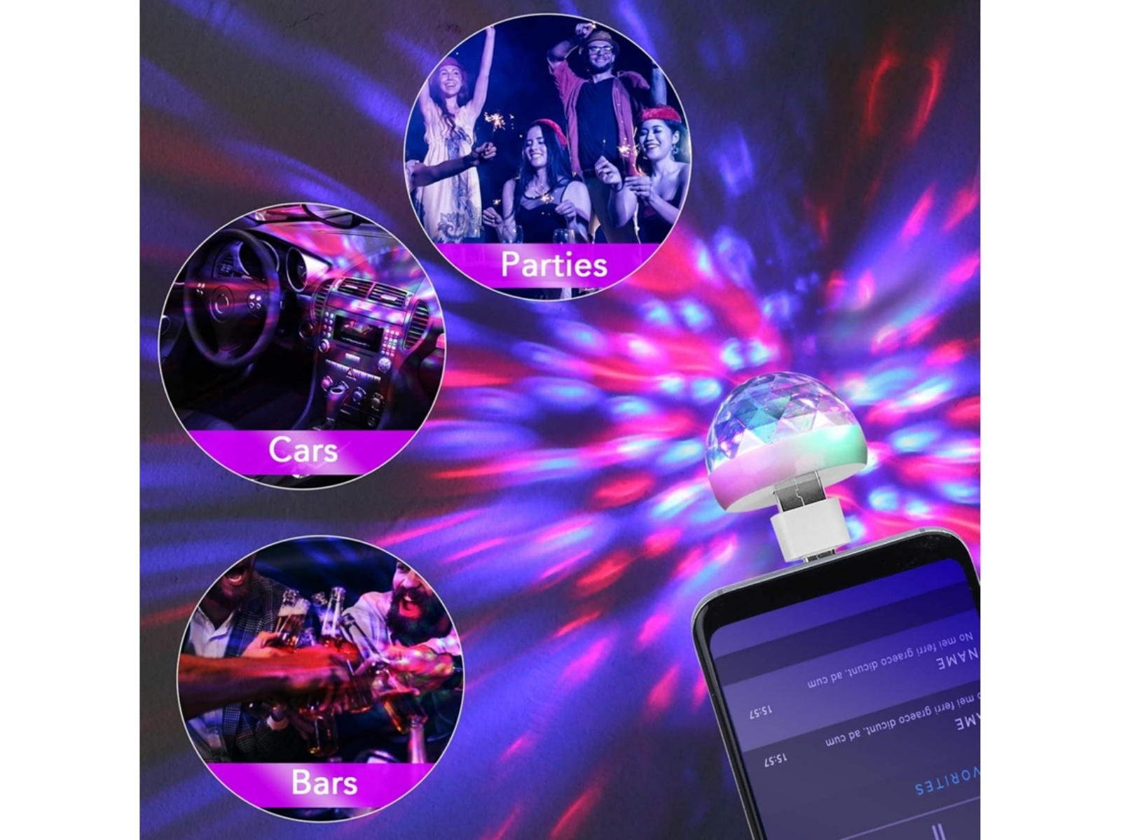 Ein USB-Disco-Licht für Autos, Partys und Bars, das bunte Lichter projiziert.
