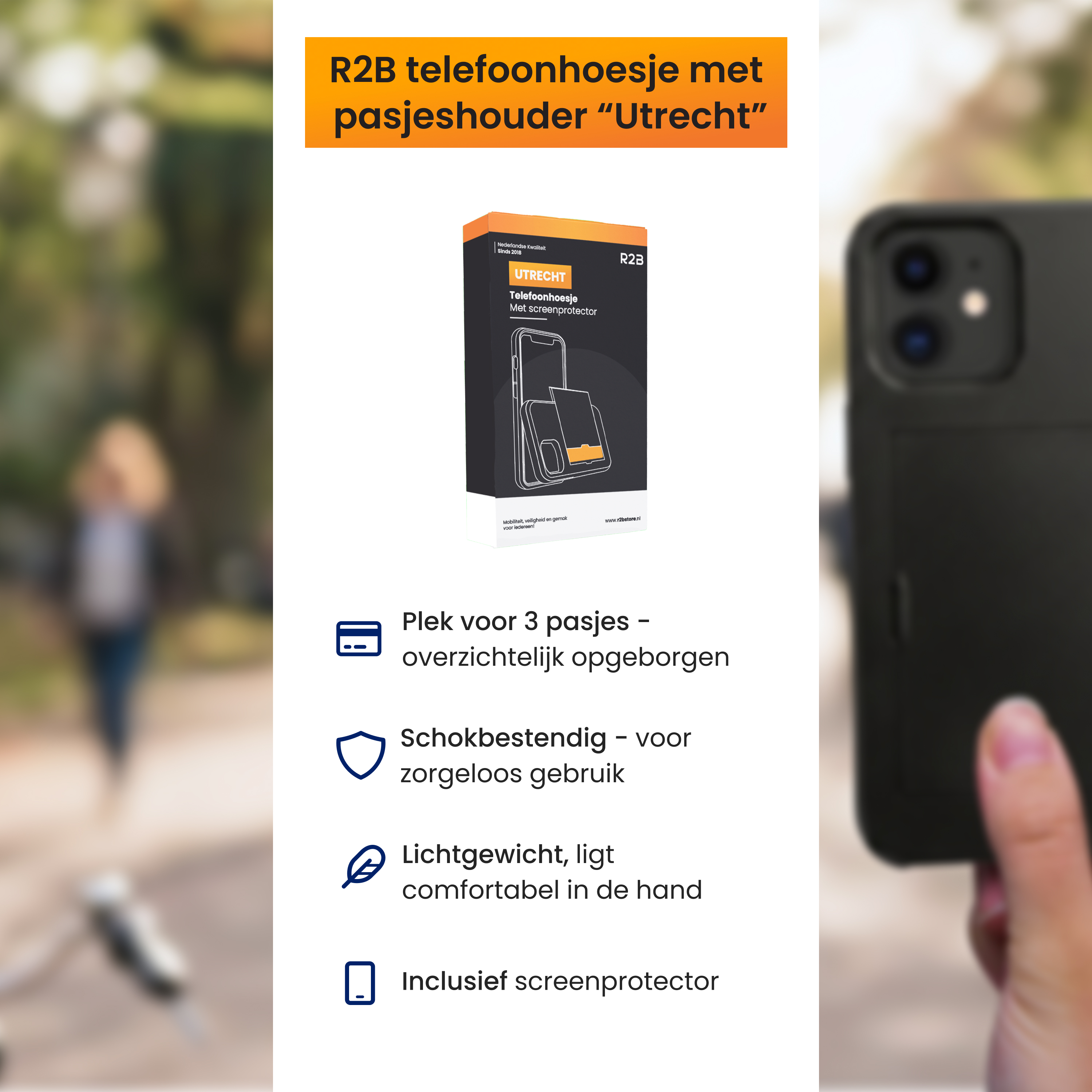 Ein schwarzes Handyhülle-Paket mit Kreditkartenfach 'Utrecht'.
