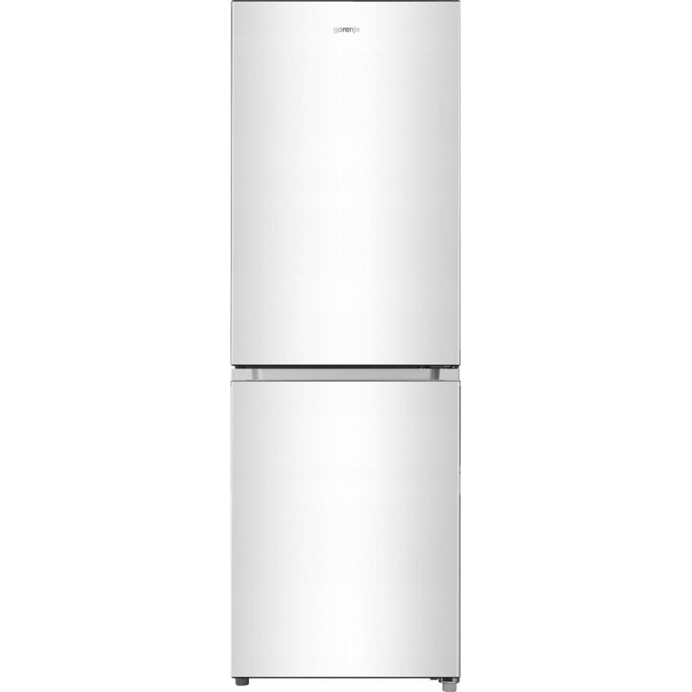 Ein weißer Gorenje-Kühlschrank mit zwei Türen, oben und unten.