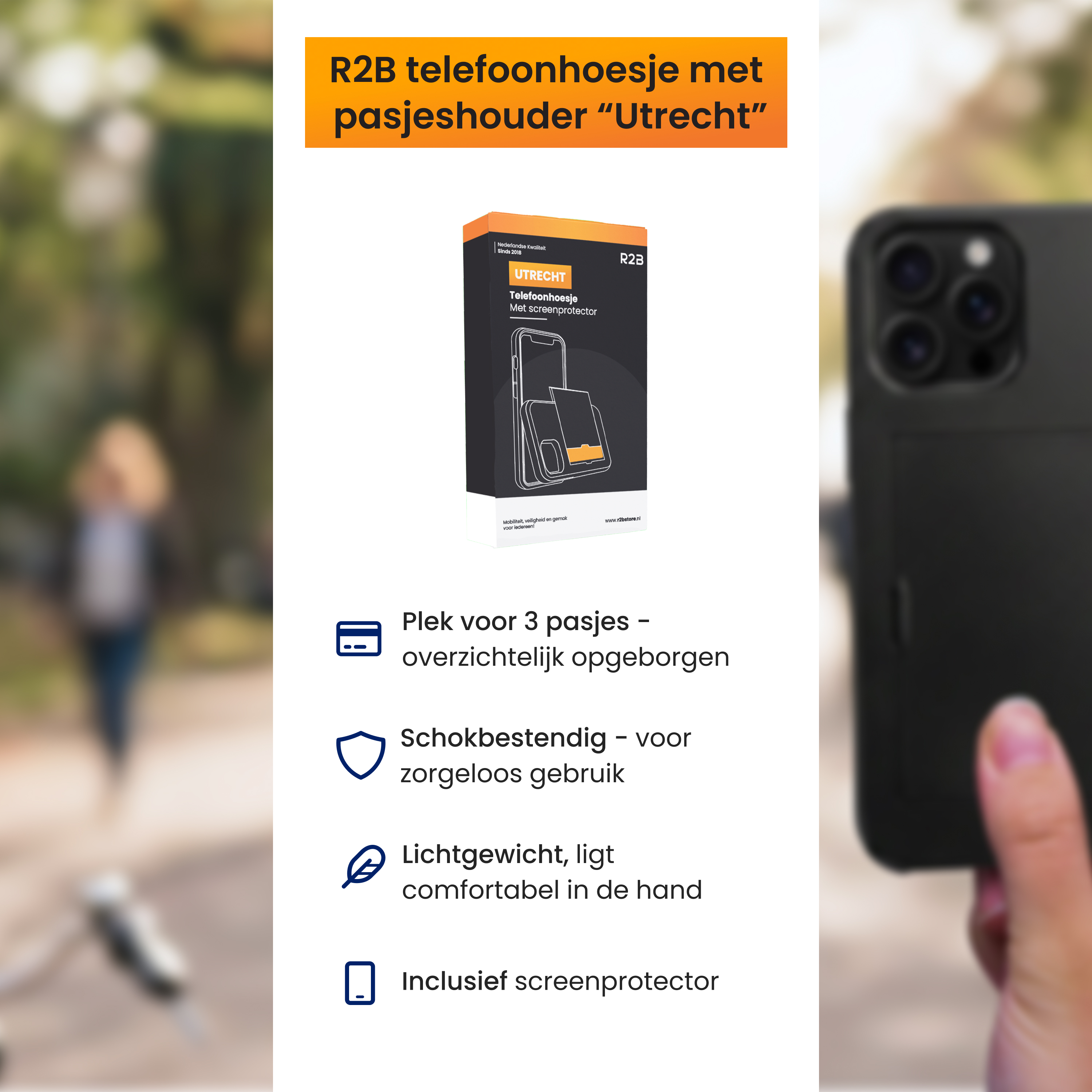 R2B "Utrecht" Handyhülle mit Kartenfach, stoßfest, leicht.