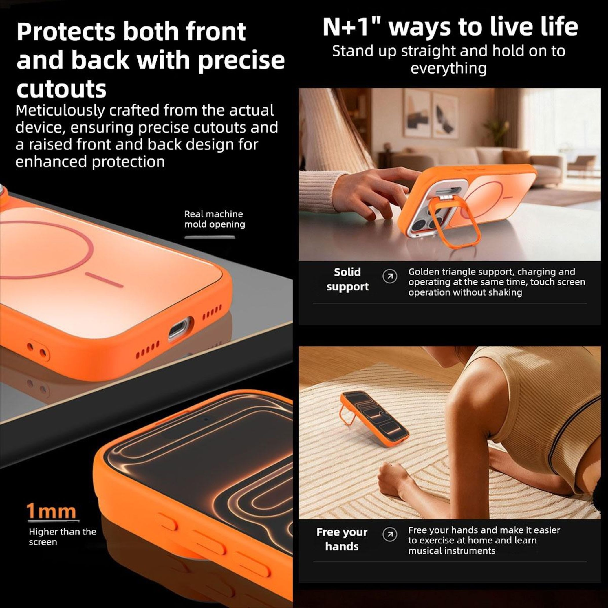 Orange Handyhülle mit Ständer, die Präzision und Schutz bietet.