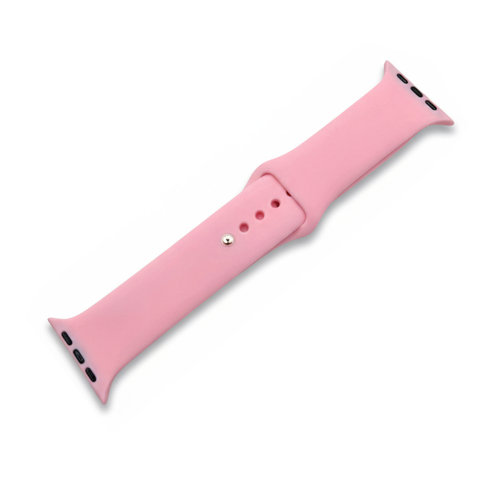 Ein rosa Uhrenarmband mit silbernem Stift und Löchern.
