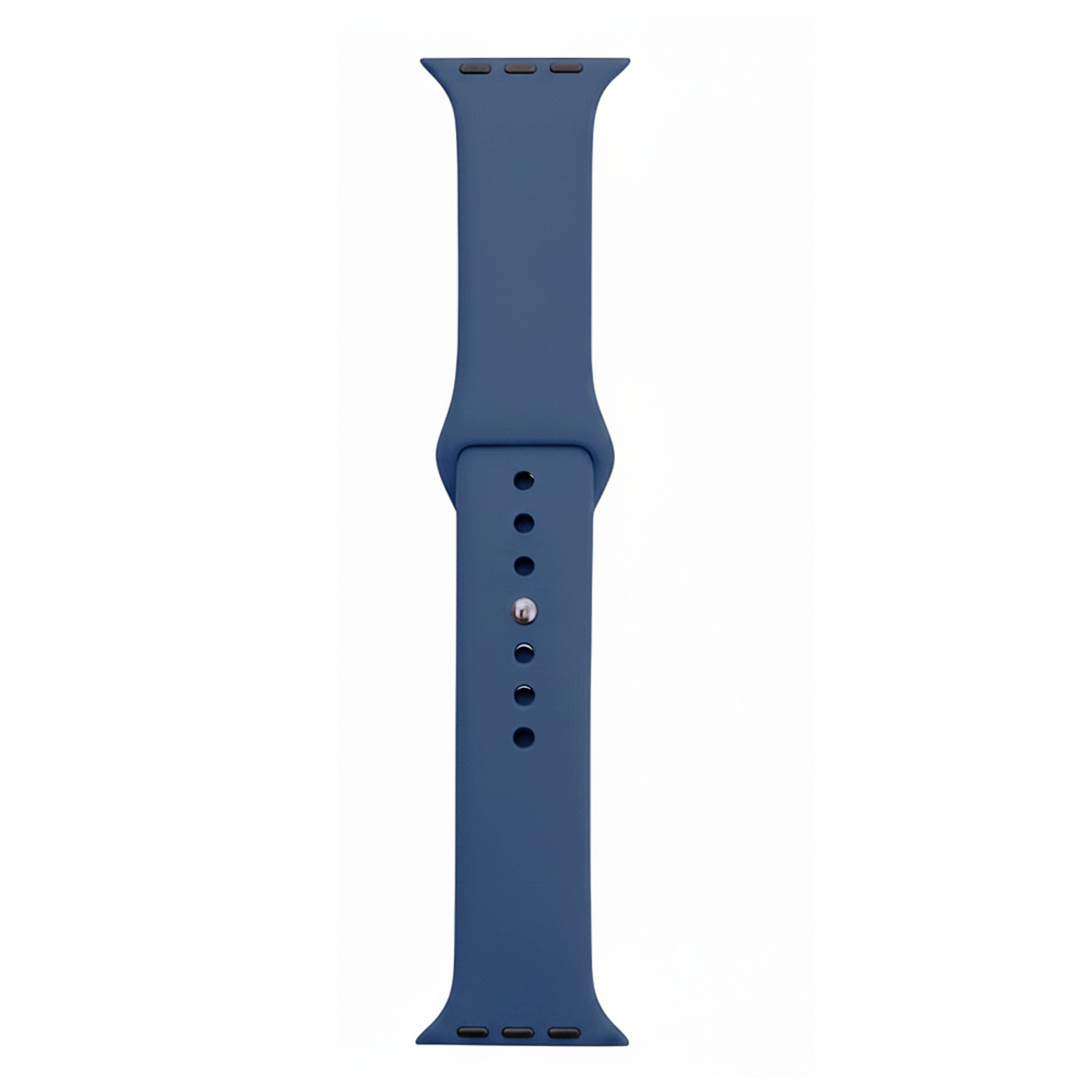 Ein blauer Armband für eine Smartwatch mit Löchern zur Größenverstellung.