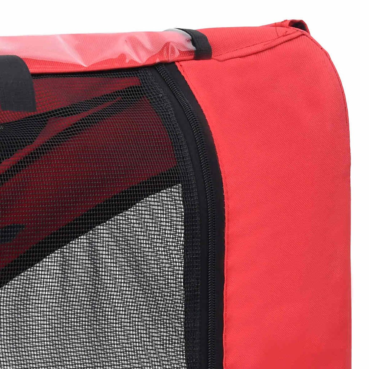 Rotes Tierbett mit Netzfenster und Reißverschluss.