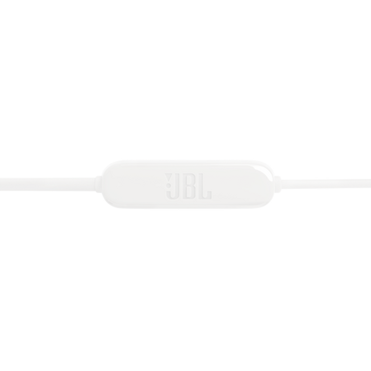 Weiße JBL-Kopfhörer mit flachem Kabel und Bedienelement.