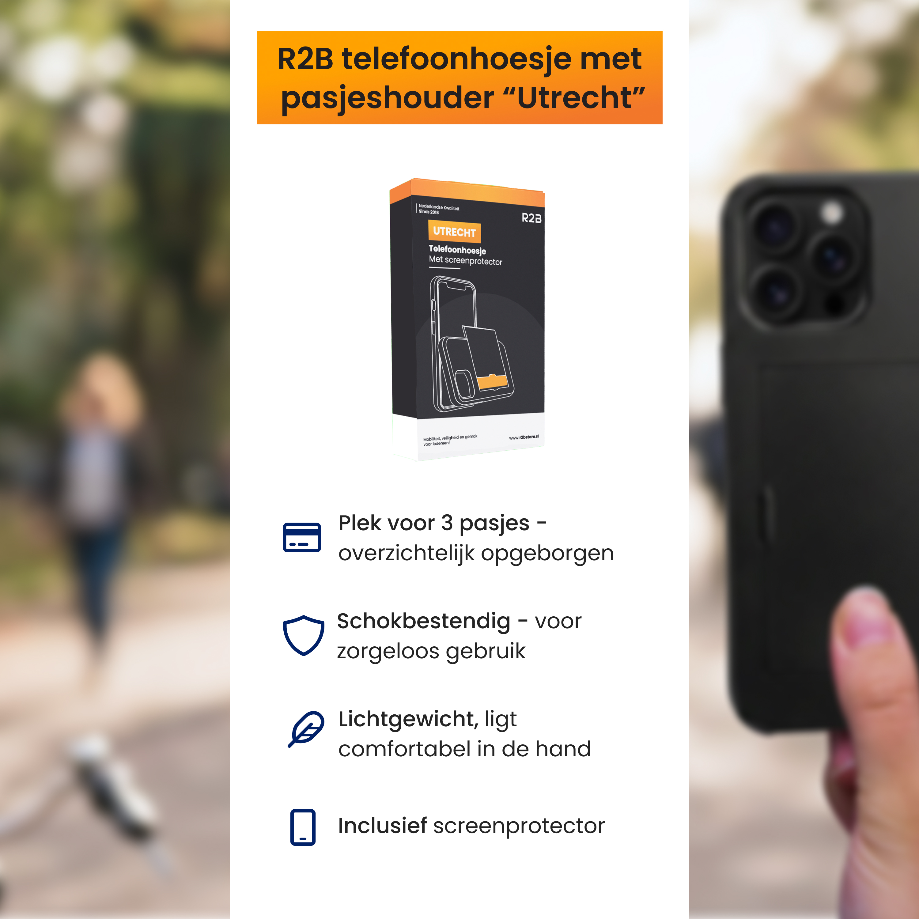 Produktbild: R2B Handyhülle mit Kartenfach, stoßfest, leicht, inkl. Schutzfolie.