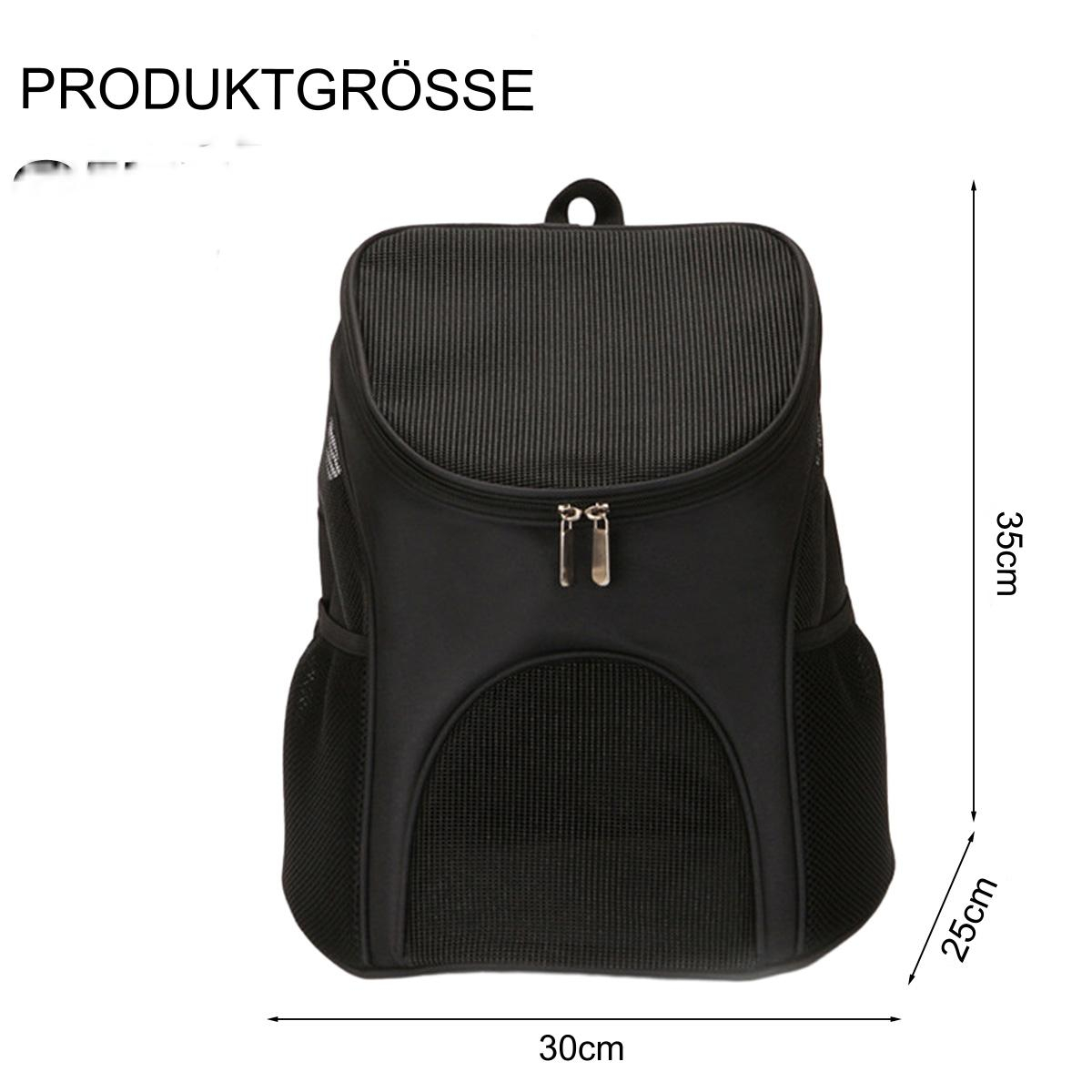 Schwarzer Rucksack mit Mesheinsätzen und Reißverschluss. Maße: 35x30x25cm.