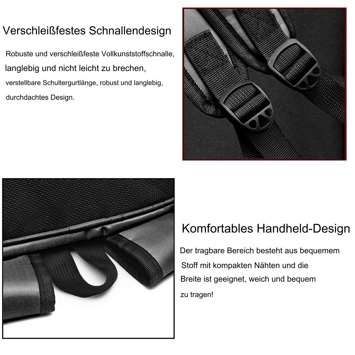 Nahaufnahme von schwarzen Riemen und Schnallen eines Rucksacks.