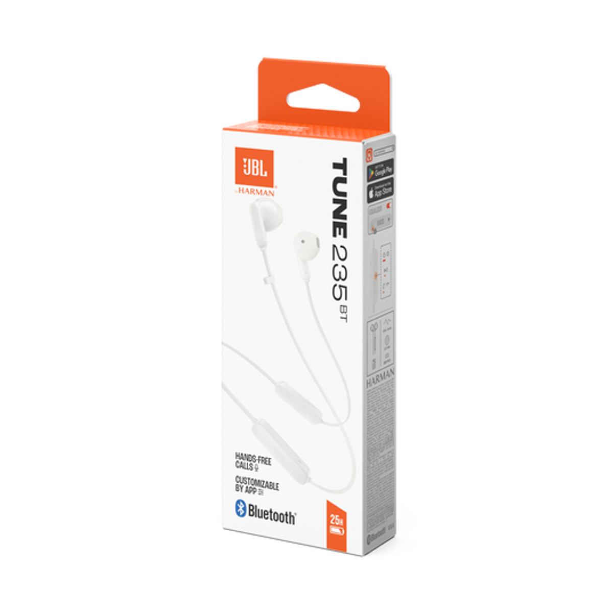 Białe opakowanie słuchawek JBL TUNE 235BT z logo Bluetooth.