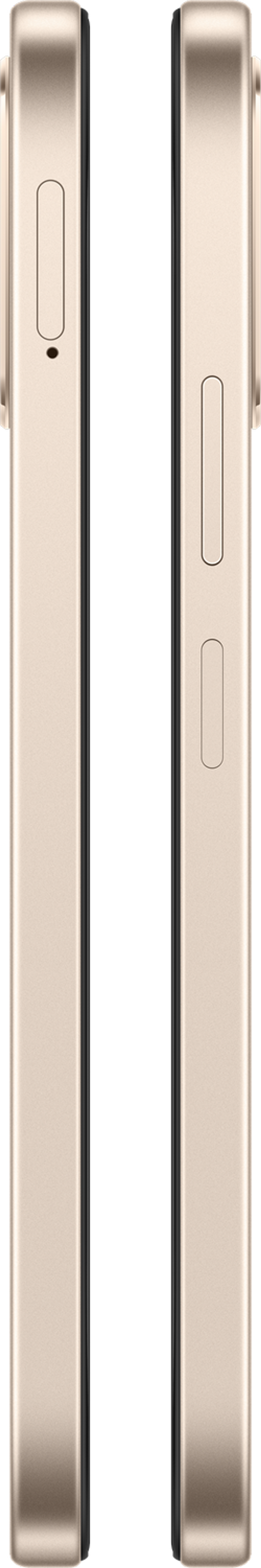 Due smartphone dorati uno accanto all'altro, vista laterale.