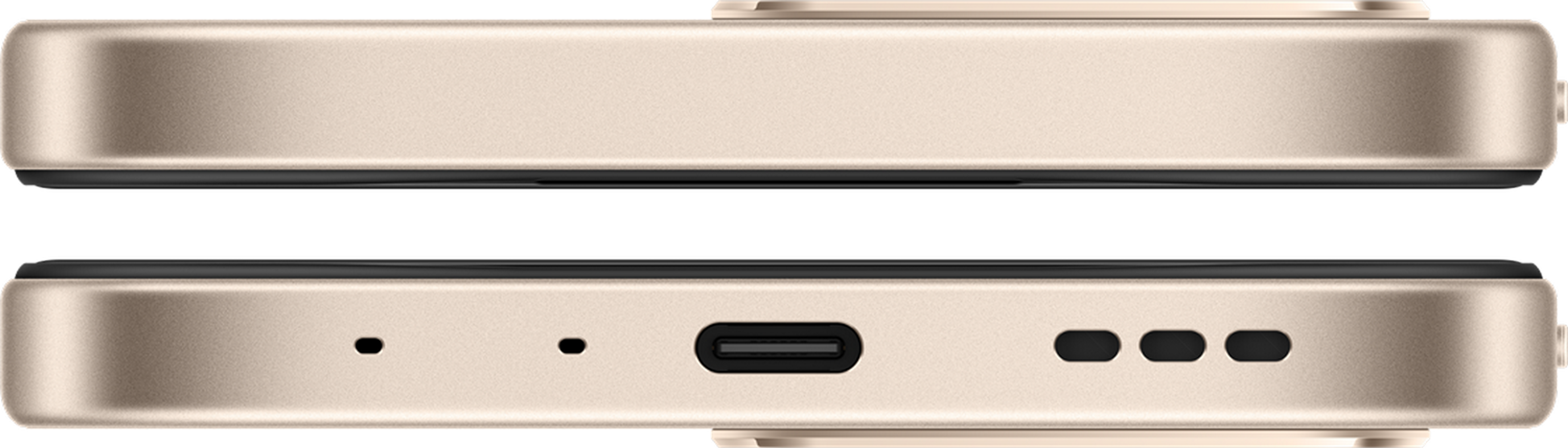 Cornice dorata per smartphone con porta di ricarica e fori.