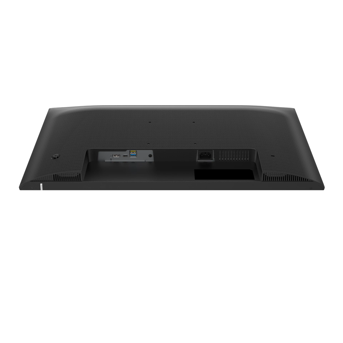 Tył czarnego monitora z portami USB-C, USB-A, HDMI i zasilania.