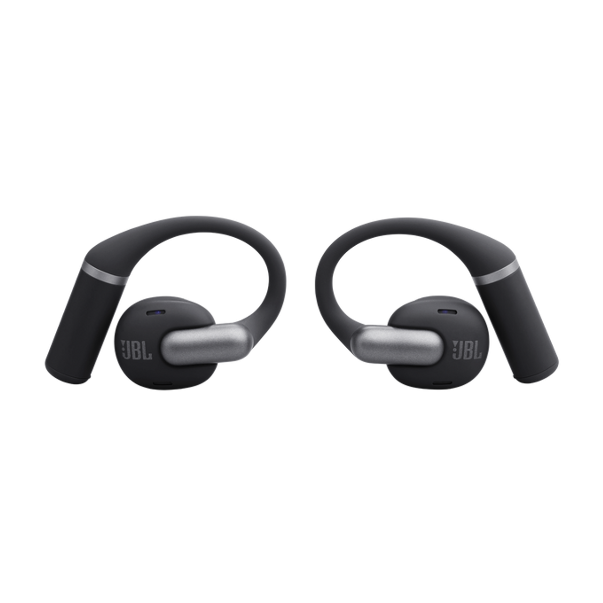 Auricolari JBL grigio scuro con accenti argentati su sfondo nero.