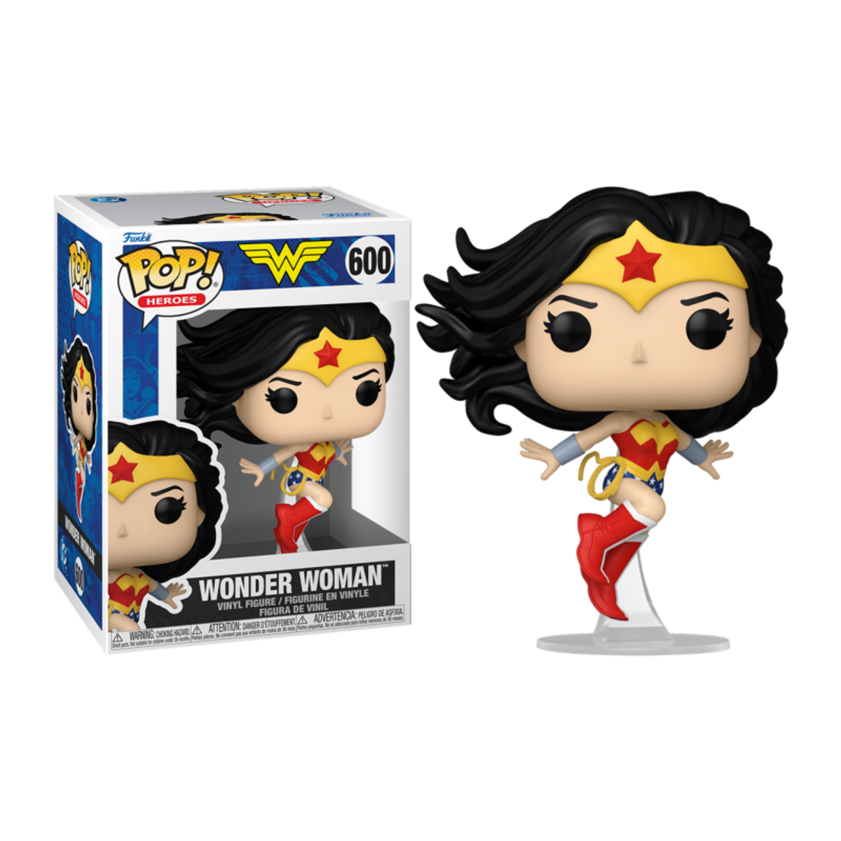 Figura Funko Pop! de Wonder Woman junto a su empaque.