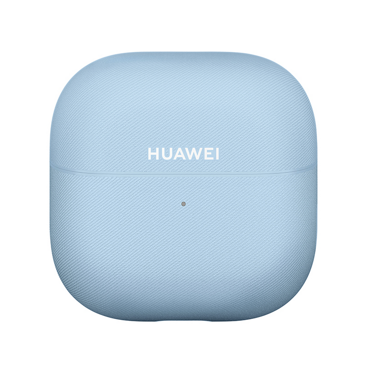 Jasnoniebieskie etui na słuchawki Huawei z widocznym logo Huawei.