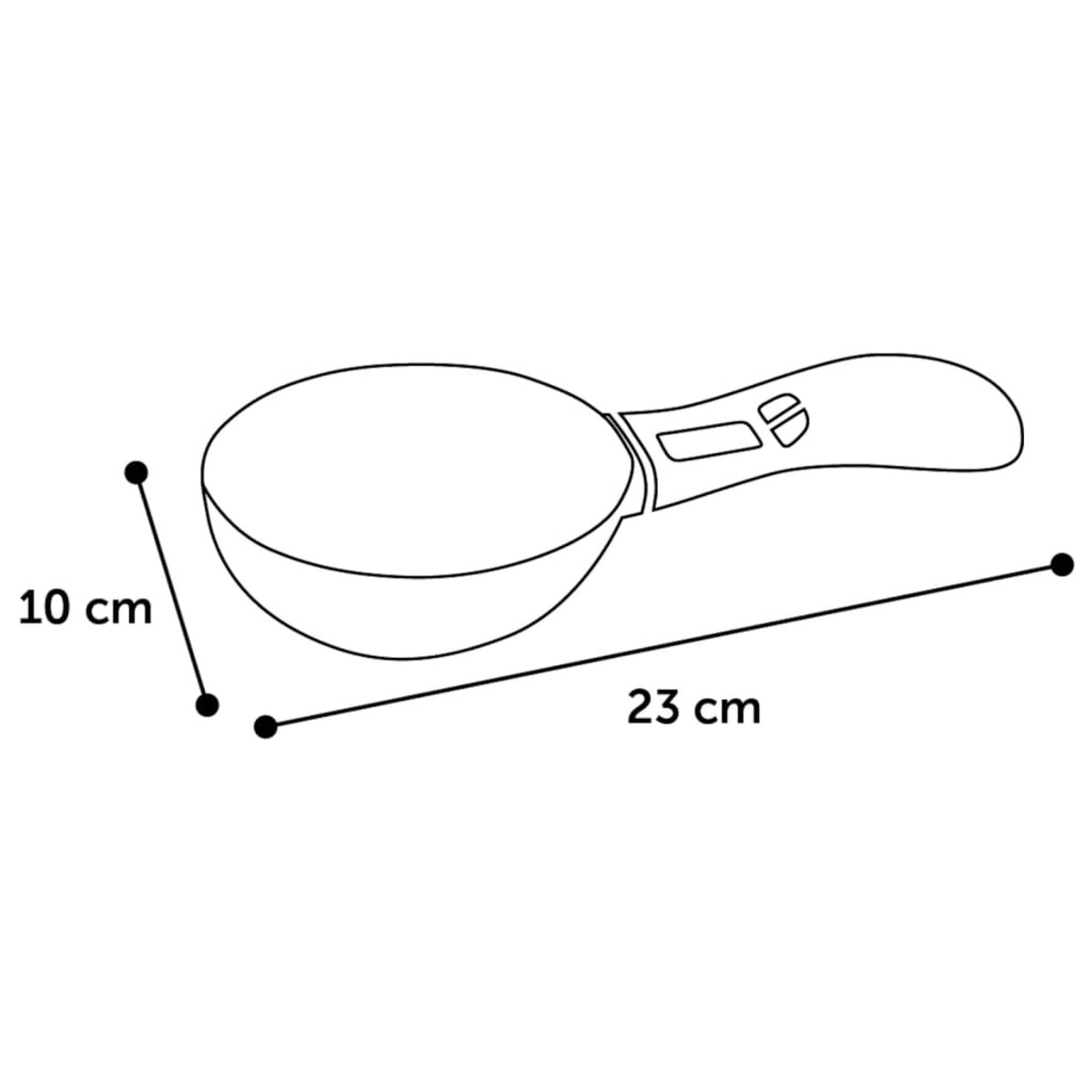 Eine Schöpfkelle mit 10 cm Breite und 23 cm Länge.