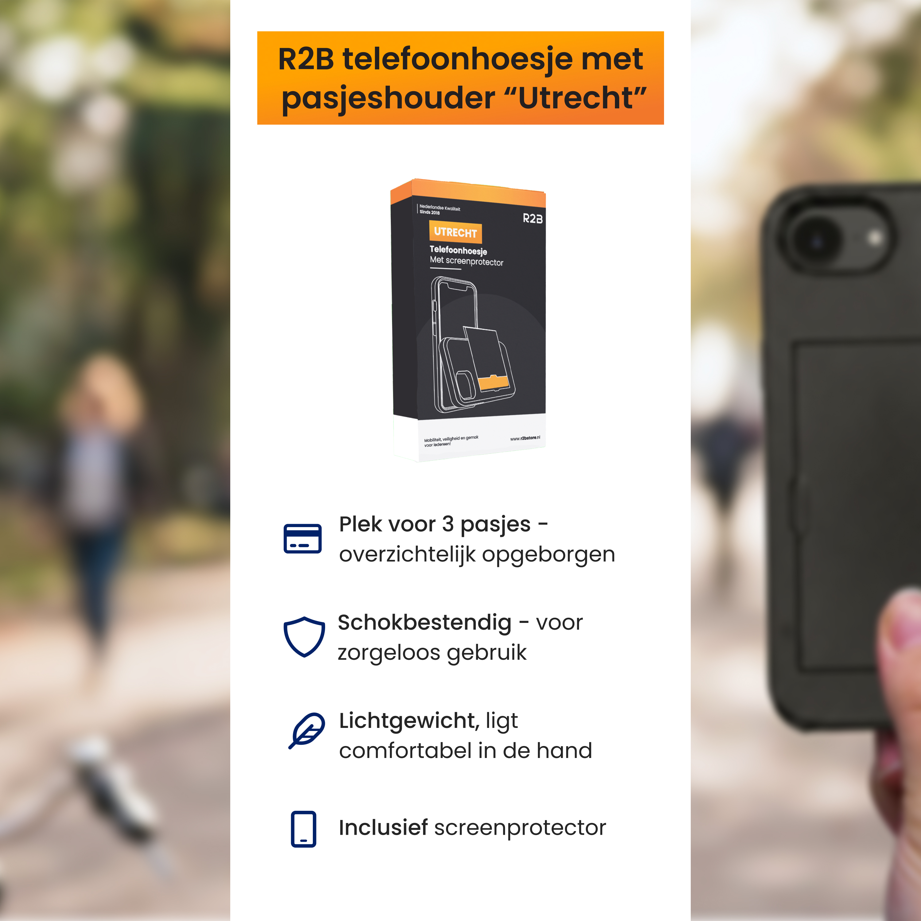 R2B Handyhülle mit Kartenhalter für Utrecht, inkl. Displayschutzfolie.