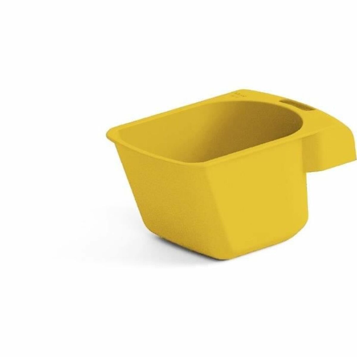 Secchio giallo con manico, isolato su sfondo bianco.