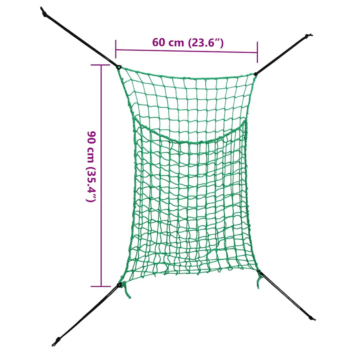Rete verde con corde nere, dimensioni 90x60 cm.